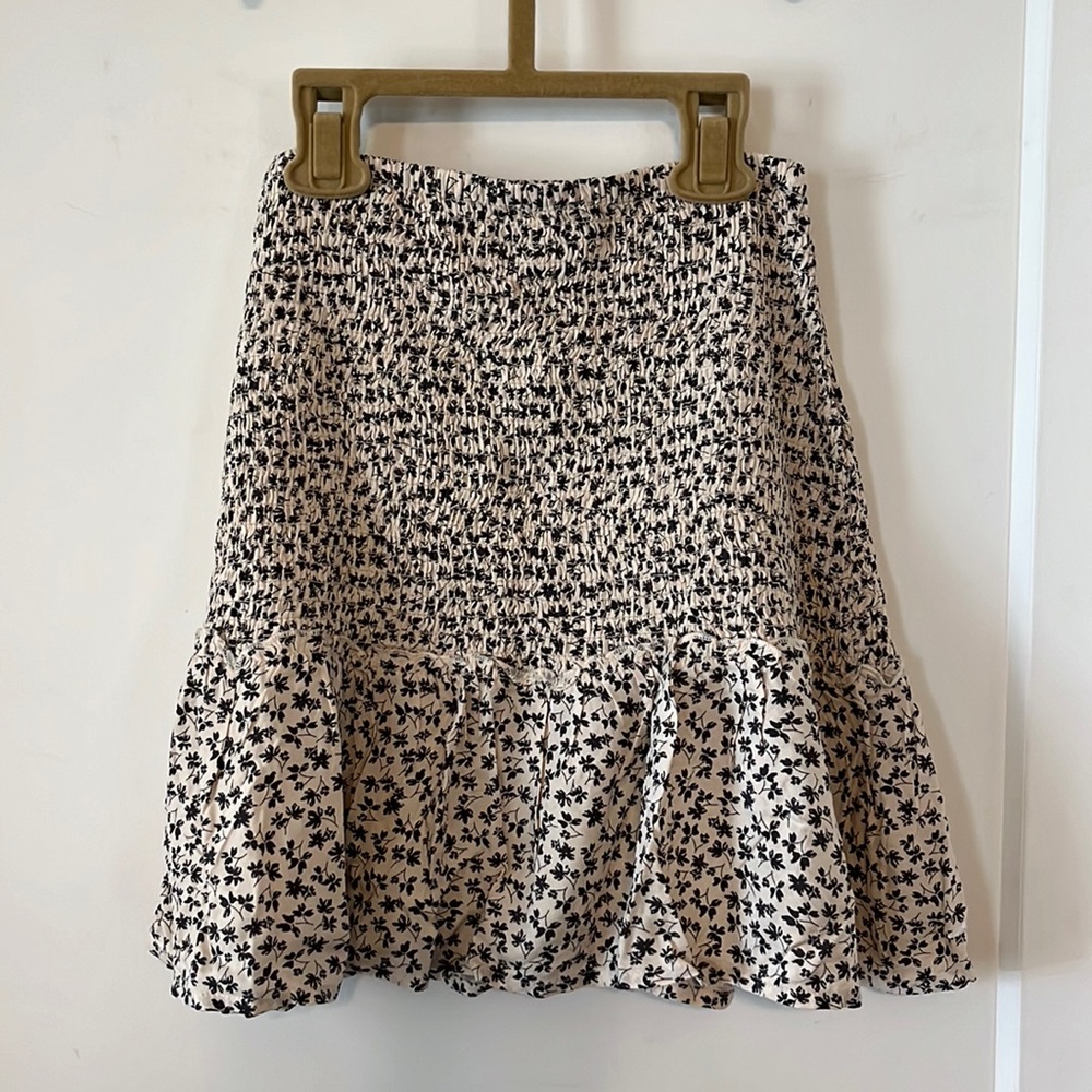 Japna Cream and Gray Tiered A-Line Mini Skirt